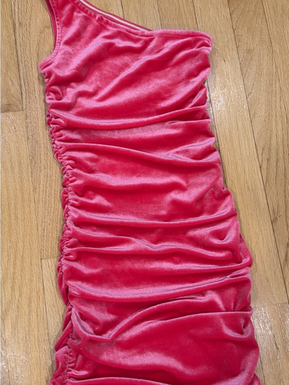 Katie J NYC Hot Pink Velvet Ruched One-Shoulder Mini Skirt